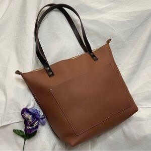 NWT Portland Leather Medium Size Tan & Gold Zippered Tote with Smooth Finish